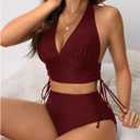 SHENHE Women's High Waisted Bikini Set Sexy Halter Deep V Neck Swimsuits 2 Piece Bathing Suits (M)