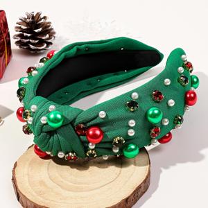 Ivyu Christmas Headbands for Women Adults Girls Green Headband with Jeweled Pearl Sparkly Headbands