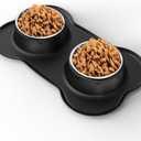 Pet Deluxe Dog Bowls Stainless Steel Dog Food Water Bowl Set with Stand, Feeding Bowls No Spill Non-Skid Silicone Mat, Dog Dishes for Small Medium Large Size Dog Puppy Pet Food Bowls, Black, 4 Cup (Large/38oz each)