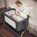 ANGELBLISS 3-in-1 Baby Bassinet, Rocking Bedside Bassinet, Dark Grey, Crib