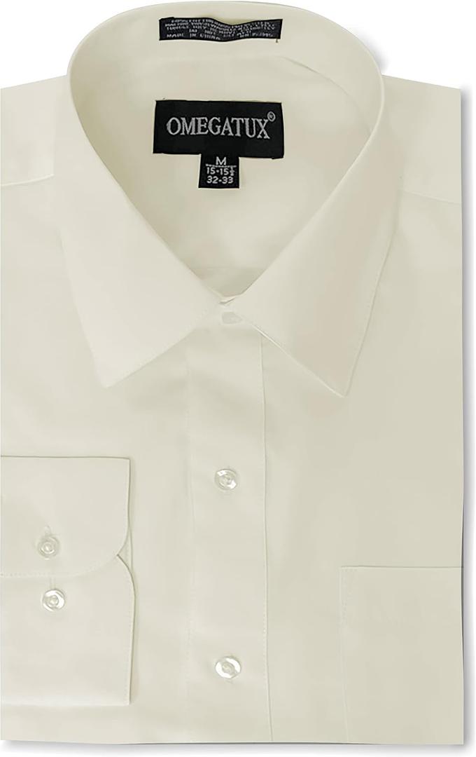 Mens Regular fit Solid Dress Shirts w/Convertible Cuffs (White, XXL)