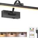 Tassuowell Wireless Battery Operated Picture Light,Rechargeable Wall Light with Remote and Timer,15.75 Inch Black Dimmable Painting Light,3CCT with Adjustable Swing Arm for Display Gallery Lighting