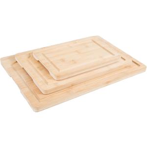 Lipper International Bamboo Wood Cutting Boards With Built-In Juice Grooves And Inset Handles for Chopping Meat, Fruits, Or Vegetables, Set Of 3, Assorted Sizes