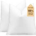 SAVORI Set of 2 Down and Feather Throw Pillow Inserts 20x20 Soft Fluffy Pillow Inserts with 100% Down-Proof Cotton Cover, Decorative Square Cushion Inner for Sofa Couch Bed-White (20x20 Inch)