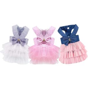 Dog Dresses, Fashion Pet Dog Clothes, Striped Mesh Puppy Dogs Princess Dresses (Pink/Blue/Denim(3 Pack), Medium)