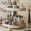 Makeup Organizer 2-Tier Vanity Organizer Countertop, Clear Cosmetic Display Cases for Skincare and Perfumes, Durable White Makeup Organizer for Dresser, Skincare Organizer for Bathroom