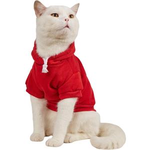 QWINEE Basic Dog Hoodie, Dog Warm Jacket, Cat Apparel, Dog Shirt, Dog Clothes for Puppy Kitten Small Dogs Cats Red S, (QWN02-210312126-S)