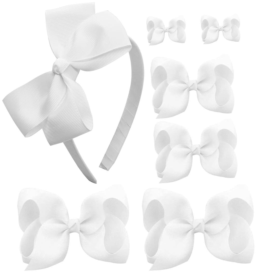 7 PCS Hair Bows for Girls Grosgrain Ribbon Hair Bow Alligator Clips Hair Accessories for Baby Girls Toddlers (7pcs-White)