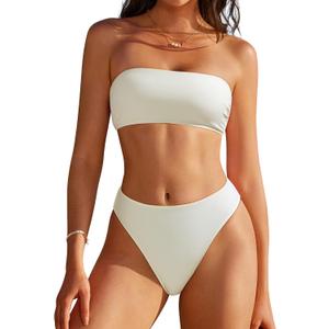 SUUKSESS Women Sexy High Waisted Bikini Set Cheeky 2 Piece Bandeau Bathing Suit (M)