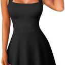 OQQ Women's Square Neck A-line Dress Sleeveless Tank Top Stretch Flare Mini Dresses, Size: XL