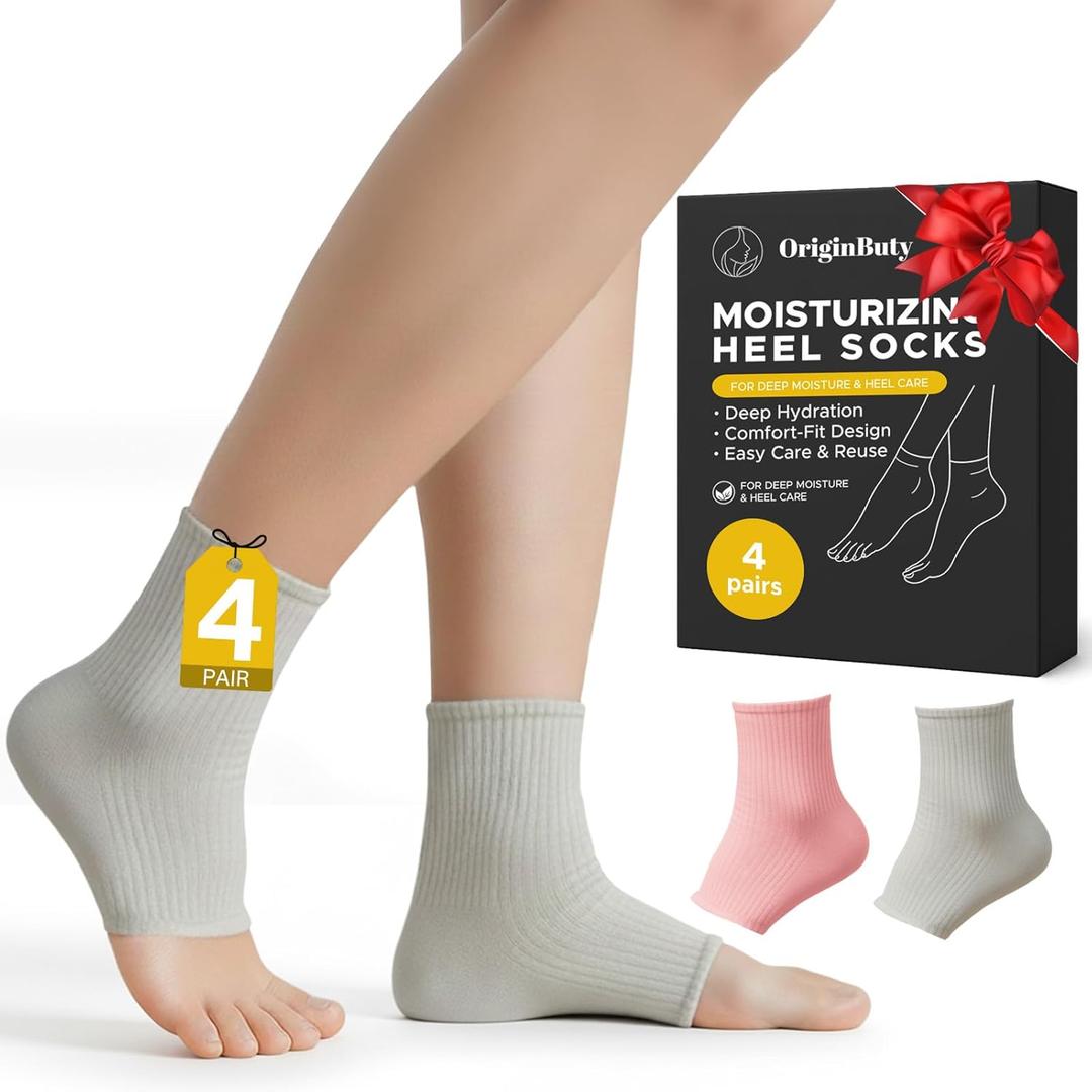 2 Pairs Gel Heel Therapy Socks  Semi-Open Mesh TPE Foot Masks Infused with Jojoba, Olive & Grape Seed Oils for Cracked Heel Repair(Light Gray) (Light Gray)