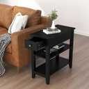 ChooChoo Side Table Living Room Set of 2, Narrow End Table with Drawer and Shelf, 3-Tier Sofa End Table for Small Space, 23.6 X 11.2 X 24.0