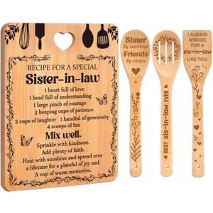 Gifts for Sister in Law - "Recipe for a Special Sister-in-Law", Sister in Law Birthday Gifts Engraved Bamboo-Made Cutting Board Set, Sister in Law Christmas Gifts.