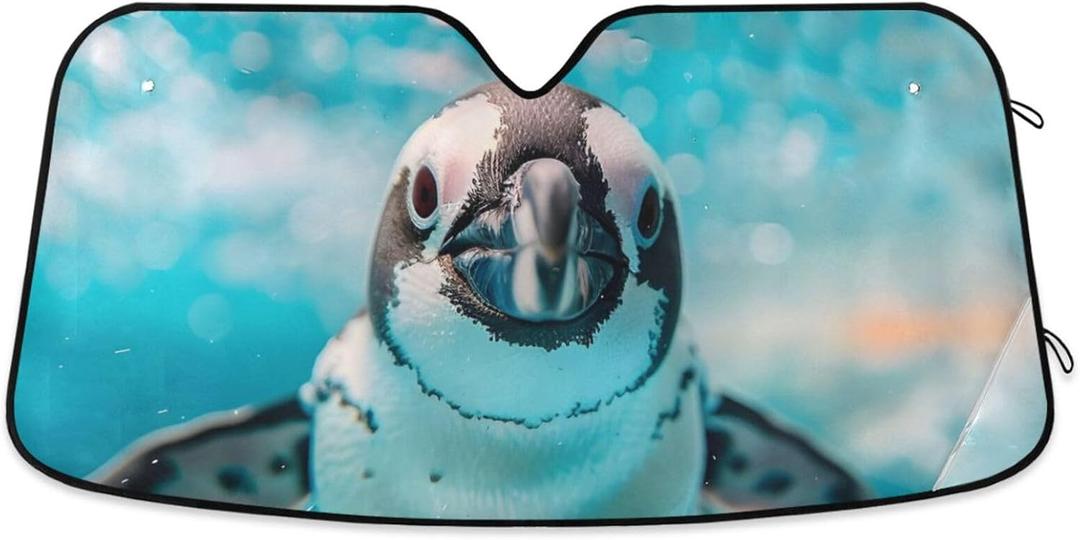 Cars Front Sun Shade Windshield,Foldable Reflective Sun Visor A Cute Penguin is Swimming Windshield Sunshade Cover,Blocks UV Ray Sun Protect Interior Keep Cool,55" x 27.6"