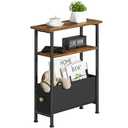 Draelibor Narrow Small Side Table, End Table with 1 Fabric Drawer and Storage Shelf, 3-Tier Skinny Nightstand, Slim Bedside Table for Living Room, Bedroom, Rustic Brown
