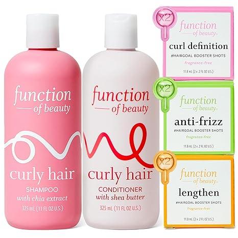 Function of Beauty Curly Hair Set with Shampoo, Conditioner & AddIn Booster Treatment  Curl Definition, AntiFrizz & Lengthen Booster Shot to Enhance Shampoo, Conditioners & Hair Care Products