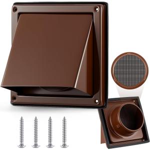 Gisafai 4 Inch Dryer Vent Cover Outdoor with Stainless Steel Screen Brown Wall Dryer Exhaust Vent Cover External Cap Cushioned Non Return Flap with Sealing Gasket Grille, Bird/Insect Proof