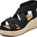 Luoika Women's Wide Width Wedge Sandals, Platform Ankle Strap Open Toe Espadrille Wedge Pump Heel Women's Sandals Concise Casual Summer Shoes. (7 X-Wide, Black 713)