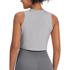 G4Free Crop Workout Tops for Women Loose Tennis Running Shirt Sleeveless High Neck Athletic Gym Muscle Tank Lightweight (Gray,L)