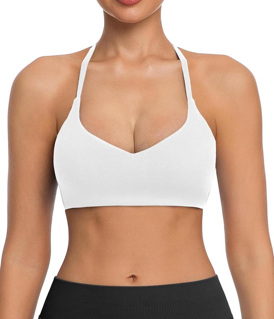 Comper Y Back Adjustable Sports Bra for Women Low Impact Racerback Workout Bras Thin Straps Yoga Bras with Removable Pads, Small