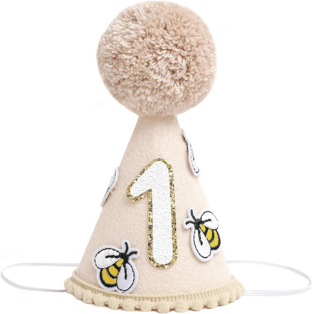 Bee-Themed, First Birthday Decorations for Baby Boy - Yellow Crown, Hat, and Photo Props