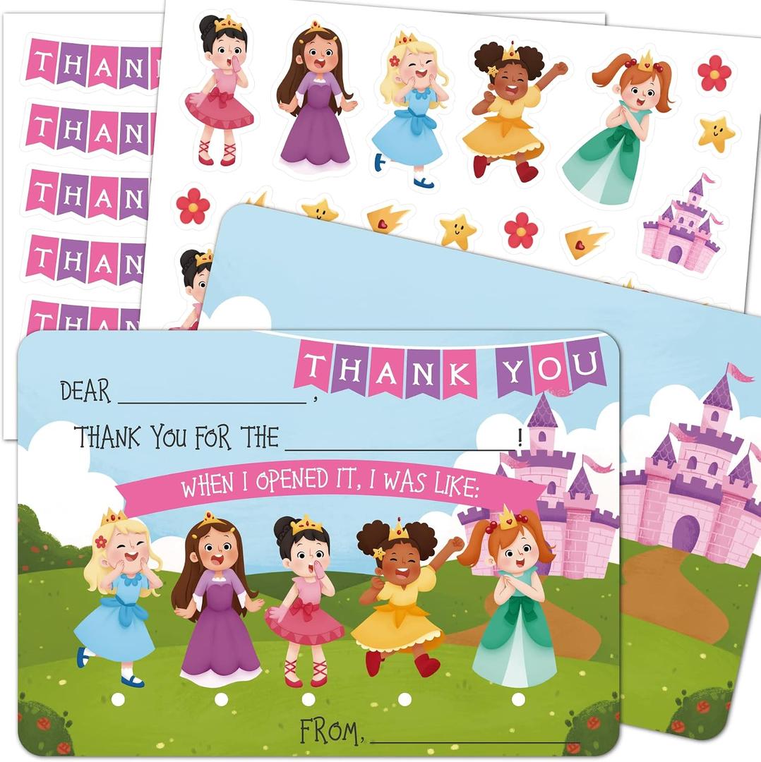 Gooji Colorful Princess Thank-You Cards, 4.25x6, 25 Cards, Customizable