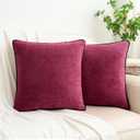 HWY 50 Soft Faux Chenille Throw Pillow Covers 18x18 Inch Pack of 2 with Black Velvet Piping Edge, Farmhouse Style Decorative Cushion Cases for Sofa Bed Living Room, Burgundy Red