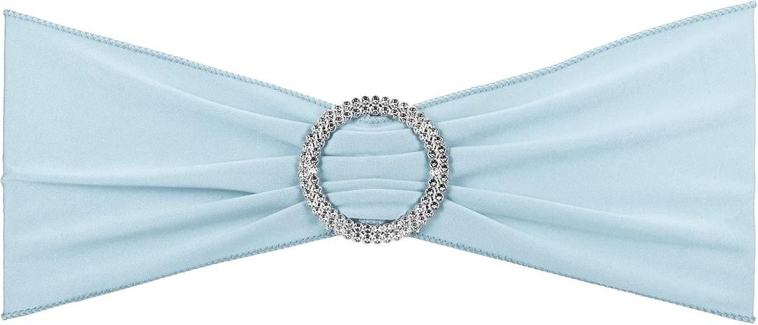 Lounsweer 100 Pcs Spandex Chair Sashes Bows Without Buckle Light Blue Stretch Chair Cover Bands Baby Shower Plain Bow Sash Elastic Bands Ties for Wedding Party Hotel Banquet Events Decoration