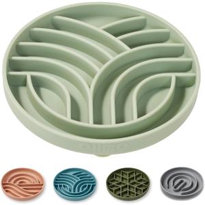 OHMO Slow Feeder Dog& Cat Bowl, Silicone Puppy Cat Food Bowl with Anti-Slip Suction Cup Slow Down Small Dogs Eating, Anti Choking (S-Tree of Life,Sage Green)