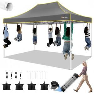 HOTEEL 10x15 Heavy Duty Pop up Canopy Tent for Parties Without Sidewalls, Easy Setup Outdoor Commercial Instant Gazebo for Wedding Event, with Roller Bag & Sand Bags, Grey(Hexagonal Frame)