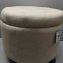 Amazon Basics Round Storage Ottoman Foot Rest, Button Tufted Upholstered Footstool with Storage, Sturdy Linen Fabric for Living Room and Bedroom, 20" x 17", Beige