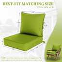 Outdoor Seat Cushion Set 22 L × 24 W × 5 H Inch Waterproof & Fade Resistant Patio Furniture Cushions with Removable Cover with Handle and Straps for Sofa Chairs, Chairs, Grass Green