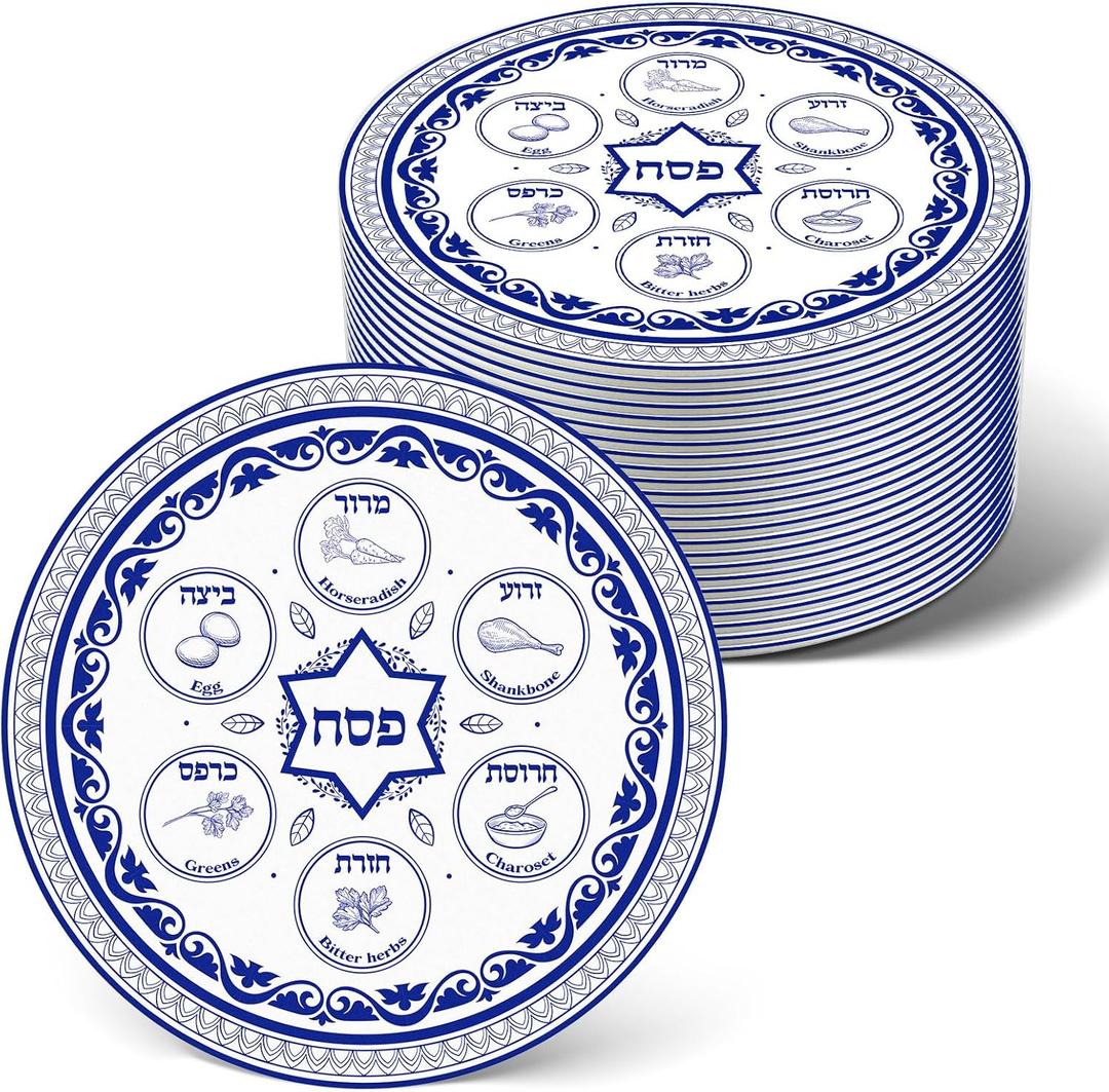 Affrolling 24 Sets Passover Drinks Coasters for Table Protection with 6 Symbolic Foods, Absorbent Drinks Coasters for Home Decoration and Christian Gifts Passover Seder Decoration, 4 Inches