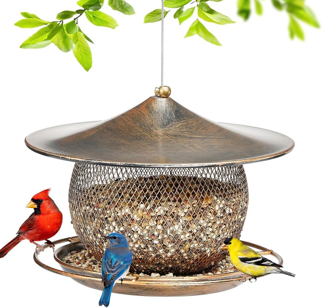 LBTING Bird Feeder for Outside, Squirrel Proof Wild Bird Feeder, Metal Bird Feeders for Hanging Outdoors Garden Yard, Round Lantern-Shaped