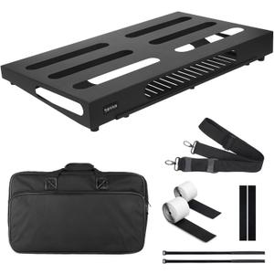 22" x 12.5" Guitar Pedal Board with Power Supply Tray, Carry Bag & Mounting Tapes Included (Black, SPB-22S)