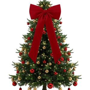 Large Christmas Bow Ornament 15x30 Inch Velvet Giant Wreath Bows Xmas Tree Topper Ribbon Hanging Bows for Christmas Holiday Home Wall Outdoor Indoor Party Garland Crafts Decoration (Red)