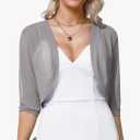 Aiboria Women 3/4 Sleeve Sheer Shrugs Open Front Mesh Bolero Cropped Cardigan Size M