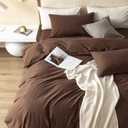 JIYUAN Queen Size Duvet Cover Set, 3-Piece - 100% Washed Cotton, Linen-Like Soft & Breathable with Zipper Closure, Includes 90x90 Inch Cover & 2 Pillowcases, Solid Chocolate Brown