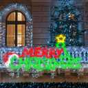 Outdoor Lighted Merry Christmas Tree Star Theme Sign Decoration 50" Extra Large Red and Green Waterproof LED Neon Pre Lit Display Christmas Garden Yard Window Wall Store Holiday Decoration, Tree Style