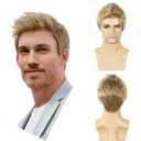 BEAUTY FLAG Mens Blonde Wig Short Straight Synthetic Blonde Hair Wigs For Male Guy Daily Wear Anime Costume Halloween Cosplay Party (Fit 21 Inch - 22.5 Inch Head Circumference)