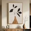 Framed Boho Abstract Neutral Floral Wall Art for Living Room, Minimalist Leaf in Brown Vase Print Canvas Artwork for Walls, Nordic Wabi Sabi Mid Century Modern Bedroom Kitchen Wall Decor, 24x36 In