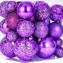 46 Pcs Purple Christmas Ball Ornaments, Shatterproof Christmas Tree Ornaments Set with Velvet Christmas Bows Decor, Vintage Xmas Decorations with Hanging Hooks in 3 Sizes (Small, Medium, Large)