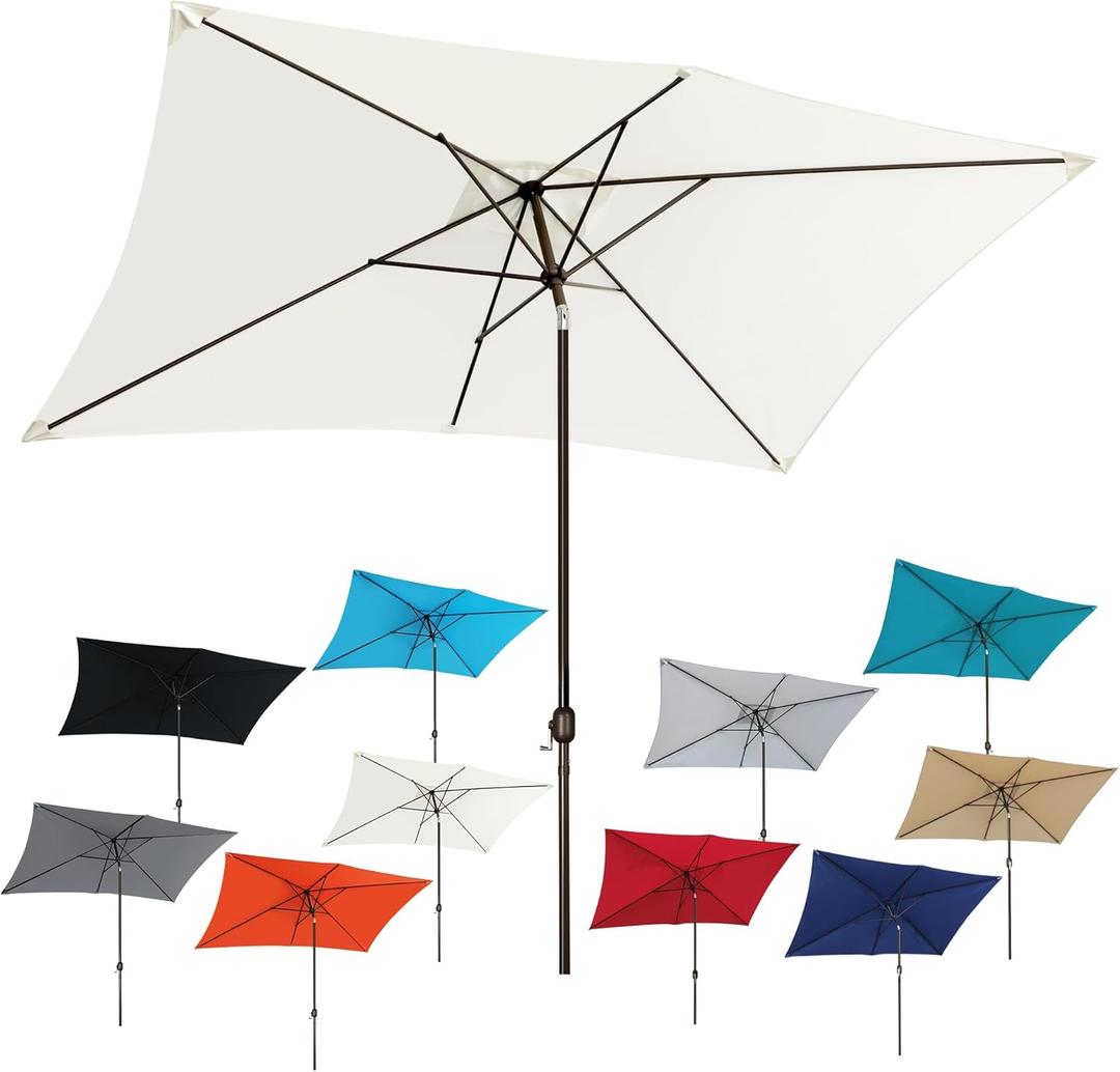 Blissun Rectangular Patio Umbrella, Table Market Umbrella with Tilt and Crank, Outdoor Umbrella for Garden, Deck, Backyard, Pool and Beach (6.5 x 10 FT, Ivory)