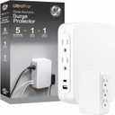 GE USB C 5 Outlet Extender, Side-Access, Wall Tap Surge Protector, Multi-Plug, USB A, 3-Prong, Secure Install, White, 83503