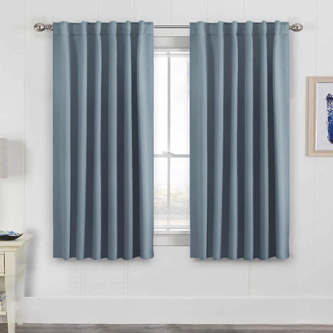 H.VERSAILTEX Blackout Curtains Thermal Insulated Window Treatment Panels Room Darkening Blackout Drapes for Living Room Back Tab/Rod Pocket Bedroom Draperies, 52 x 63 Inch, Stone Blue, 2 Panels (52"W x 63"L (Pack of 2))