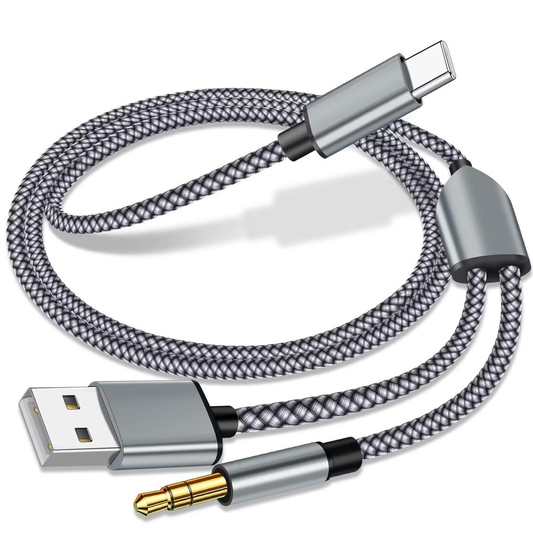 USB C to 3.5mm Aux Audio Cable with Charging, 2 in 1 USB C to 3.5mm Car Stereo Headset Audio Cable with PD 18W Charging Compatible with iPhone 16/15, Samsung Galaxy S25/S24/S23/S22+, Google Pixel 8 7