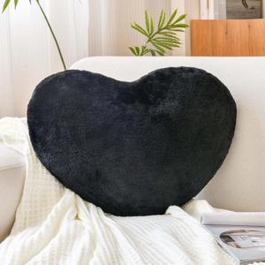 XVTRU Black Heart Pillows, Cute Heart Decorative Pillow, Heart Shaped Throw Pillows for Bed, Faux Rabbit Fur Plush Hoom Decor Pillow Cushion for Chair Sofa Living Room (Mini 12.9" x 9.8")