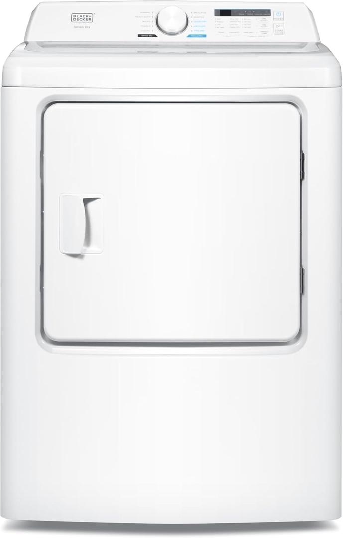 BLACK+DECKER 7.0 Cu. Ft. Front Load Dryer, Clothes Dryer with LED Display and Dial Control, 5 Senor and Manual Dry Selections, Wrinkle Care, 240V, BLD67ME, White