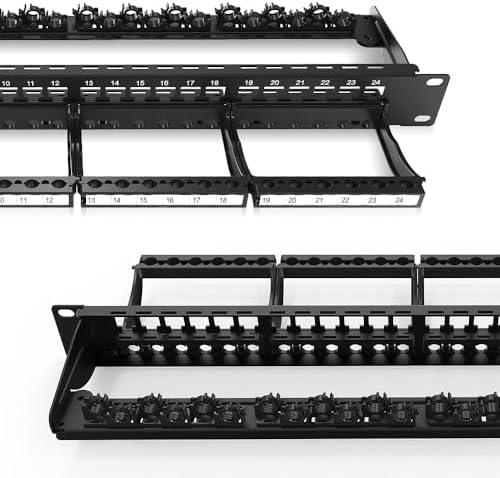 Enmane Patch Panel 24 Port Blank Keystone Patch Panel RJ45 Patch Panel with Smart Cable Management for 19 inch Rack Mount (Shielded)