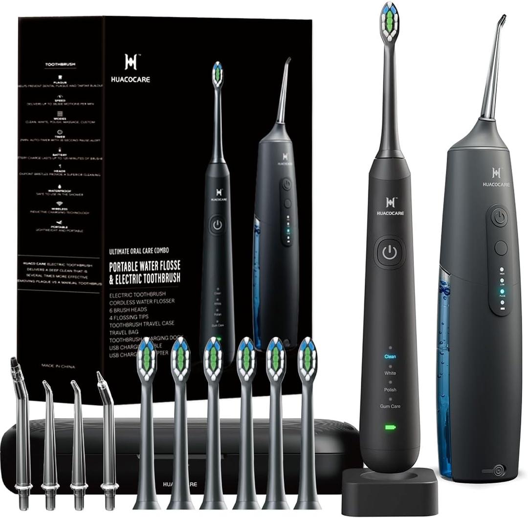 2-1 Oral Clean Kit Water Dental flosser & Electric Toothbrush Combo Brushing & Flossing for Teeth Cleaning and Gum Health (Black)